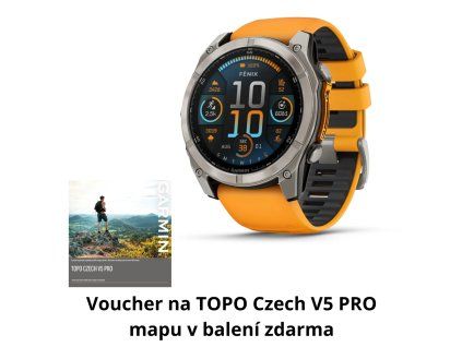 Garmin Fenix 8 51mm AMOLED, Titan Sapphire Graphite Orange  + CZ distribuce a TOPO Czech mapy ZDARMA!